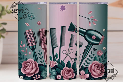 Pink Teal Hairstylist 20oz Tumbler Wrap Sublimation sassyprint 