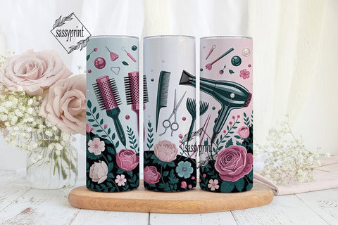 Pink Teal Hairstylist 20oz Tumbler Wrap Sublimation sassyprint 