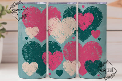 Pink & Teal Hearts 20oz Tumbler Wrap Sublimation sassyprint 