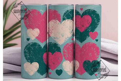 Pink & Teal Hearts 20oz Tumbler Wrap Sublimation sassyprint 