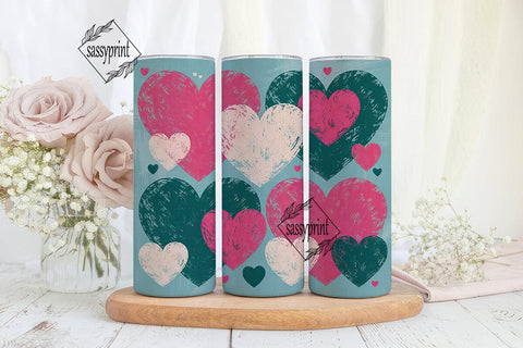 Pink & Teal Hearts 20oz Tumbler Wrap Sublimation sassyprint 