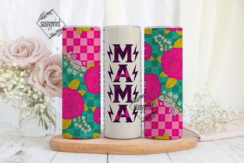 Pink Teal Mama Floral Checker Skinny Sublimation sassyprint 