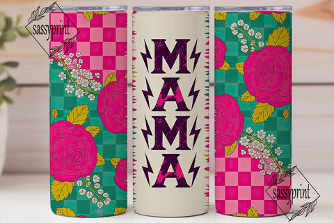 Pink Teal Mama Floral Checker Skinny Sublimation sassyprint 