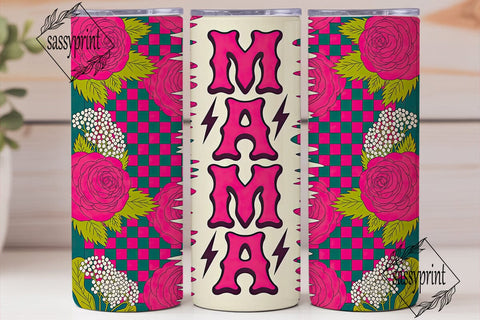 Pink Teal Mama Floral Checker Skinny Sublimation sassyprint 