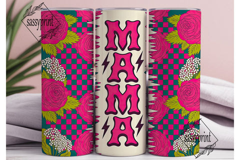 Pink Teal Mama Floral Checker Skinny Sublimation sassyprint 