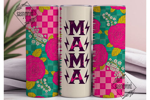 Pink Teal Mama Floral Checker Skinny Sublimation sassyprint 