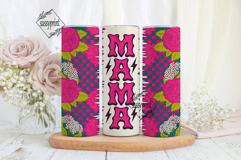 Pink Teal Mama Floral Checker Skinny Sublimation sassyprint 