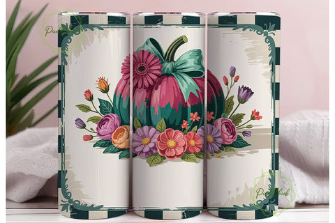Pink Teal Pumpkin 20oz Tumbler Wrap Sublimation PixelChick 