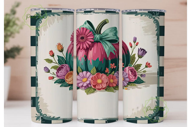 Pink Teal Pumpkin 20oz Tumbler Wrap Sublimation PixelChick 