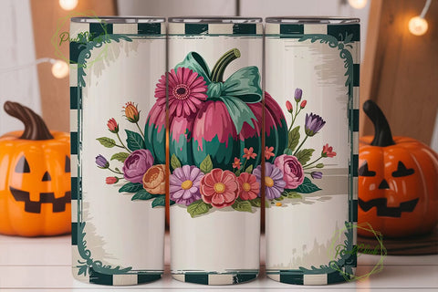 Pink Teal Pumpkin 20oz Tumbler Wrap Sublimation PixelChick 