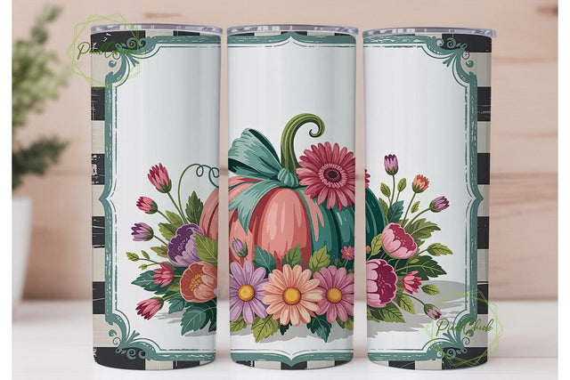 Pink Teal Pumpkin 20oz Tumbler Wrap Sublimation PixelChick 