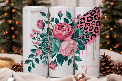 Pink & Teal Rose 20oz Tumbler Wrap Sublimation DesignSVG 