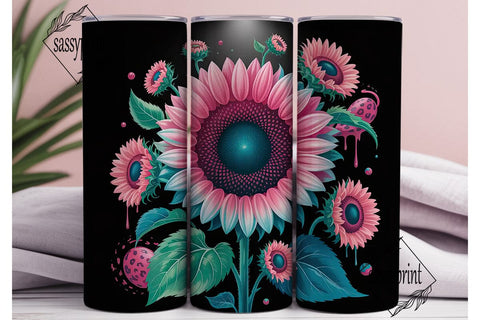 Pink & Teal Sunflower 20oz Tumbler Wrap Sublimation sassyprint 