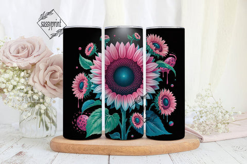 Pink & Teal Sunflower 20oz Tumbler Wrap Sublimation sassyprint 