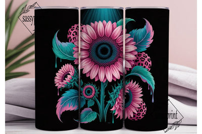 Pink & Teal Sunflower 20oz Tumbler Wrap Sublimation sassyprint 