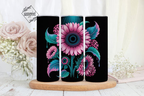 Pink & Teal Sunflower 20oz Tumbler Wrap Sublimation sassyprint 