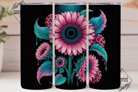 Pink & Teal Sunflower 20oz Tumbler Wrap Sublimation sassyprint 