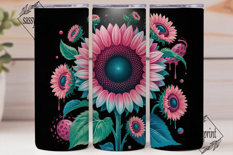 Pink & Teal Sunflower 20oz Tumbler Wrap Sublimation sassyprint 