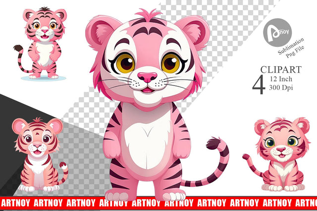 Pink Tiger Valentine Clipart Sublimation artnoy 