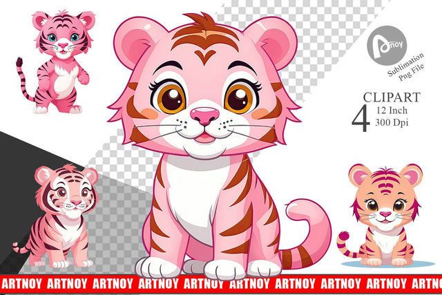 Pink Tiger Valentine Clipart Sublimation artnoy 
