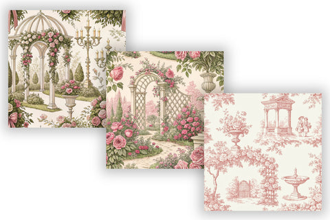 Pink Toile de Jouy Digital Paper, Seamless Watercolor Floral Pattern, Pack Printable Scrapbook Paper, Blush Rose Feminine Design Bundle Digital Pattern FloridPrintables 