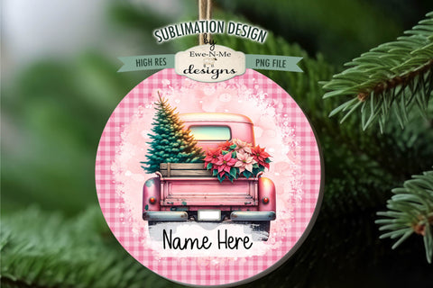 Pink Truck Christmas Ornament Designs | 4 PNG Files Add Name Sublimation Ewe-N-Me Designs 