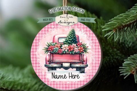 Pink Truck Christmas Ornament Designs | 4 PNG Files Add Name Sublimation Ewe-N-Me Designs 