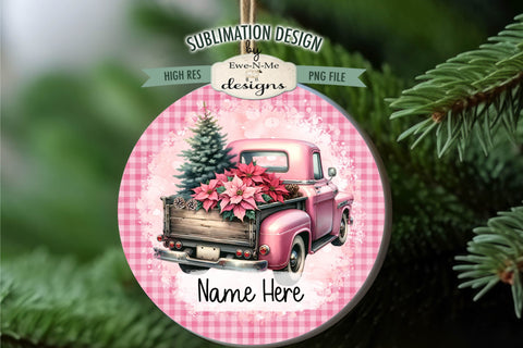 Pink Truck Christmas Ornament Designs | 4 PNG Files Add Name Sublimation Ewe-N-Me Designs 