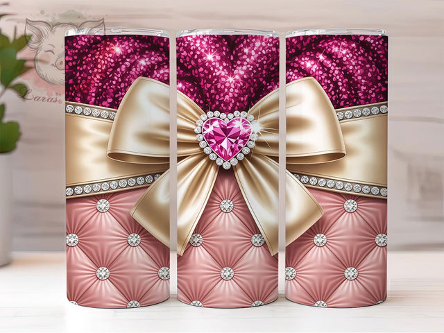 Pink Tufted Diamond Luxury 20oz Tumbler, Diamond Glitter, Luxury Bow, Gemstone Accent, Glamorous Design, 20oz Tumbler Wrap, Sublimation PNG Sublimation Lara' s Designs 