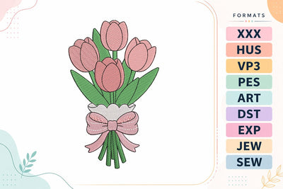 Pink Tulip Bouquet with Bow Embroidery Design Embroidery/Applique DESIGNS sg embroidery 