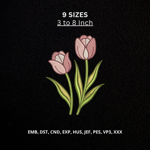 Pink Tulip Flowers Machine Embroidery Design – Spring Floral Botanical Embroidery File Embroidery/Applique DESIGNS PatternFeed8 