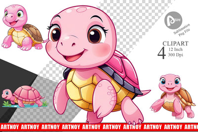 Pink Turtle Valentine Clipart Sublimation artnoy 