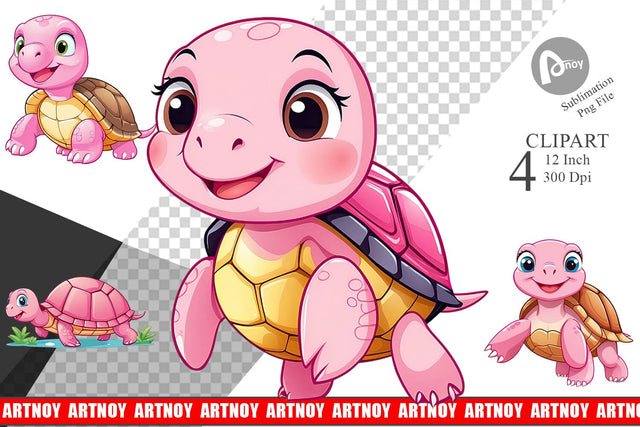 Pink Turtle Valentine Clipart Sublimation artnoy 