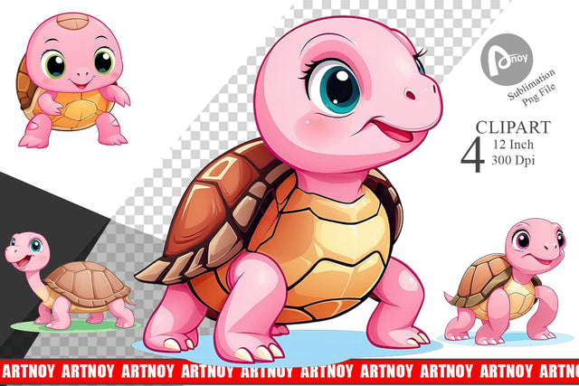 Pink Turtle Valentine Clipart Sublimation artnoy 