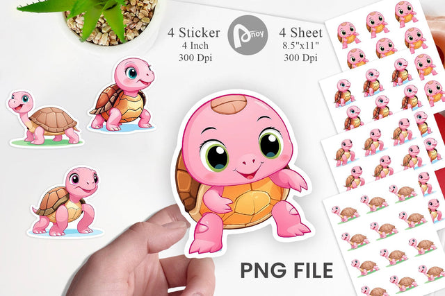 Pink Turtle Valentine Sticker Sublimation artnoy 