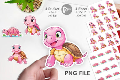 Pink Turtle Valentine Sticker Sublimation artnoy 