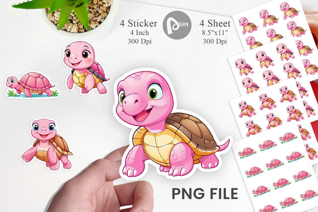 Pink Turtle Valentine Sticker Sublimation artnoy 