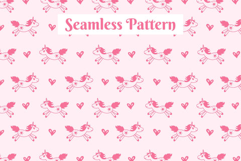 Pink Unicorn Illustration And Pattern Digital Pattern Rin Green 