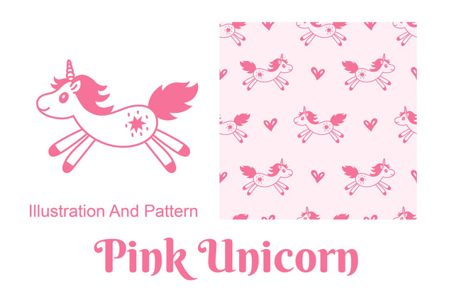Pink Unicorn Illustration And Pattern Digital Pattern Rin Green 