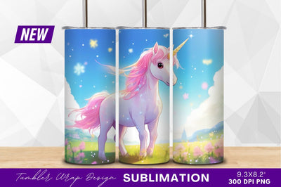 Pink unicorn in meadow with stars tumbler png Sublimation Regulrcrative 
