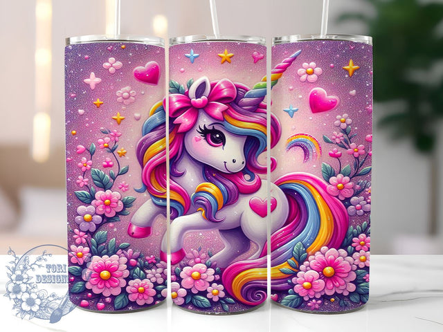Pink Unicorn Tumbler, Glitter Tumbler Design, Cute Drinkware, Magical Unicorn Wrap, Sublimation PNG, Fantasy Gift, Personalized Tumbler, Kids Party Decor Sublimation ToriDesigns 
