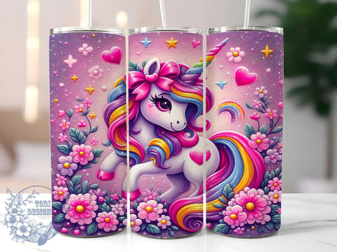 Pink Unicorn Tumbler, Glitter Tumbler Design, Cute Drinkware, Magical Unicorn Wrap, Sublimation PNG, Fantasy Gift, Personalized Tumbler, Kids Party Decor Sublimation ToriDesigns 