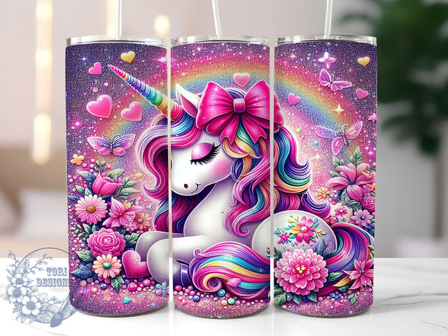 Pink Unicorn Tumbler, Glitter Tumbler Design, Cute Drinkware, Magical Unicorn Wrap, Sublimation PNG, Fantasy Gift, Personalized Tumbler, Kids Party Decor Sublimation ToriDesigns 