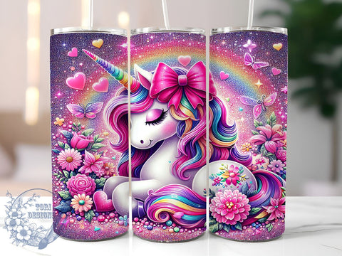 Pink Unicorn Tumbler, Glitter Tumbler Design, Cute Drinkware, Magical Unicorn Wrap, Sublimation PNG, Fantasy Gift, Personalized Tumbler, Kids Party Decor Sublimation ToriDesigns 