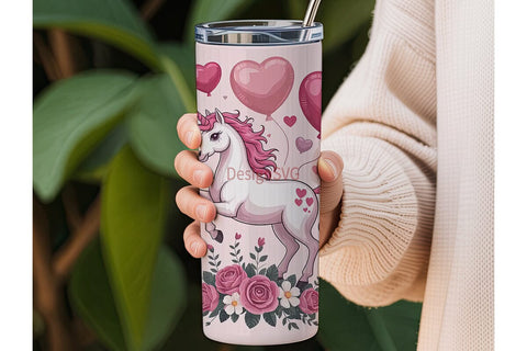 Pink Unicorn Valentine's Tumbler Wrap Sublimation DesignSVG 