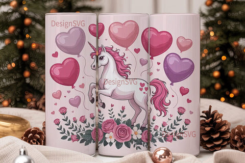 Pink Unicorn Valentine's Tumbler Wrap Sublimation DesignSVG 