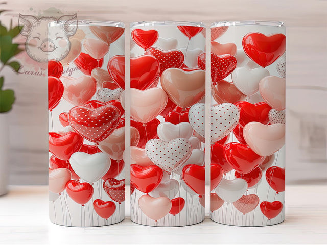 Pink Valentine Balloon Tumbler, Heart Balloon, Love Tumbler, Romantic Wrap, Pink Valentine, 20oz Tumbler, Sublimation Design Sublimation Lara' s Designs 