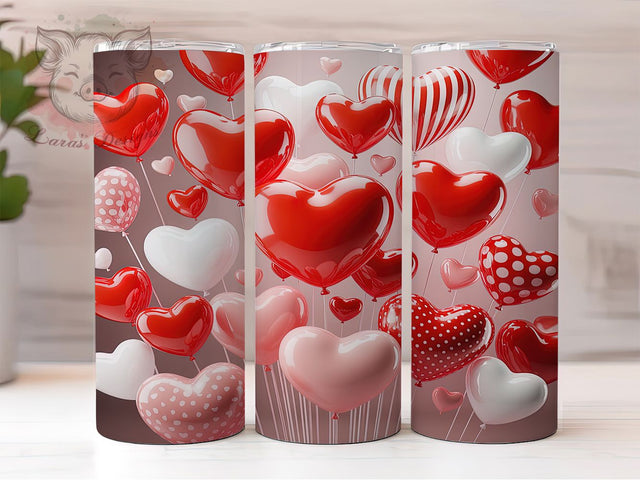 Pink Valentine Balloon Tumbler, Heart Balloon, Love Tumbler, Romantic Wrap, Pink Valentine, 20oz Tumbler, Sublimation Design Sublimation Lara' s Designs 