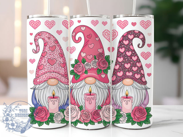Pink Valentine Gnome Tumbler, Valentine Theme, Cute Wrap, Sublimation Art, 20oz Tumbler, Love Design, Festive Pattern Sublimation ToriDesigns 
