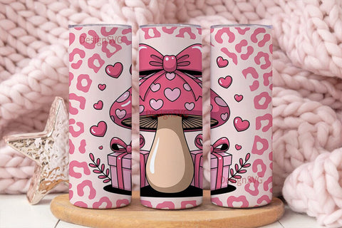 Pink Valentine Mushroom 20oz Tumbler Sublimation DesignSVG 